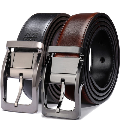 Men's Genuine Leather Dress Belt, Reversible Belt for /Brown and Black