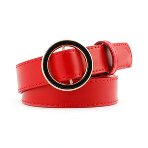 OLOME Black Red Double Round Buckle Women Belt